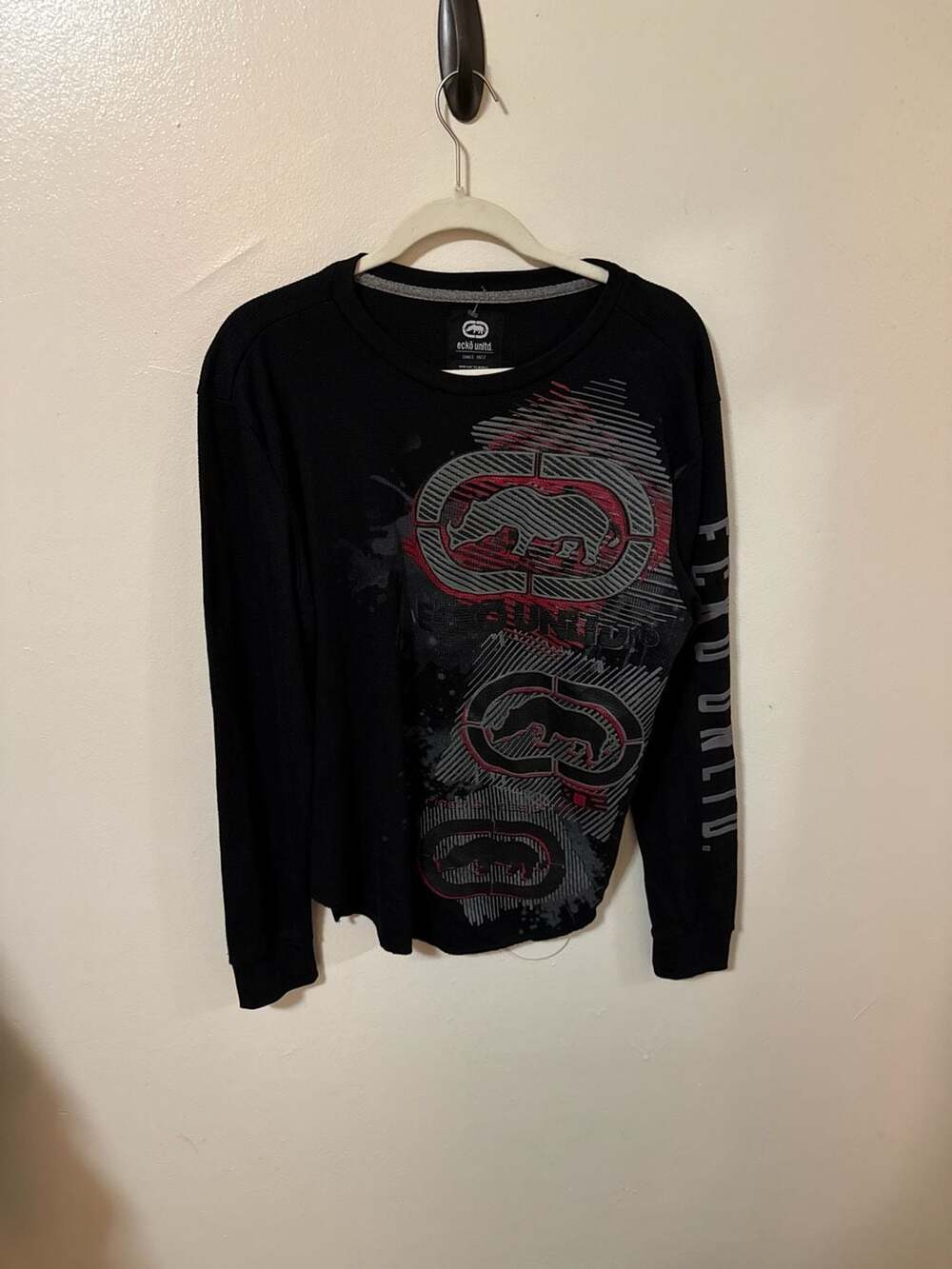 Vintage Y2K Ecko Unltd. Black Thermal Long Sleeve Graphic Shirt